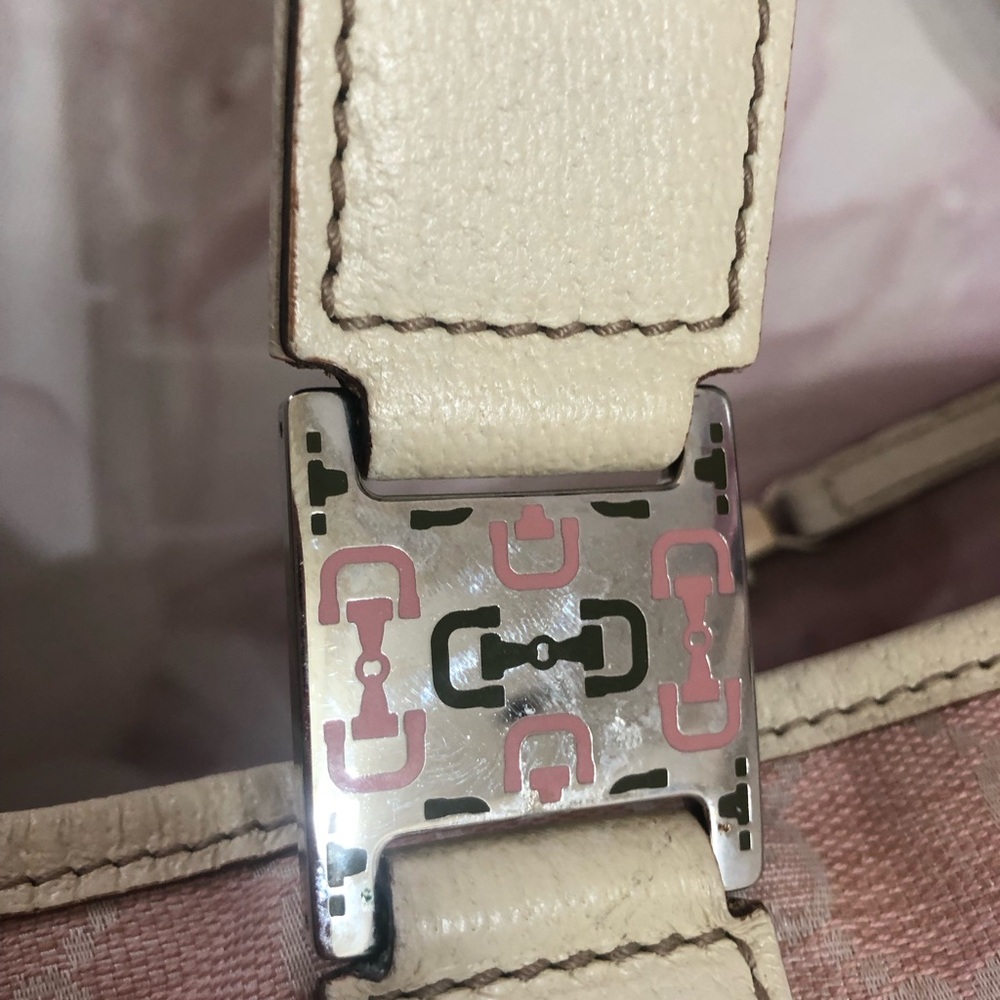 Gucci hand bag pink canvas tote pocket stripe Authentic RARE - Picture 8 of 14